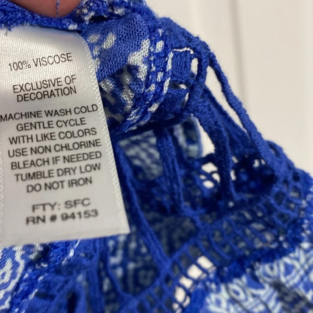 CUTE Hannah lightweight blue v-neck gauze lace detail smock top shirt blouse PXL - Picture 11 of 12
